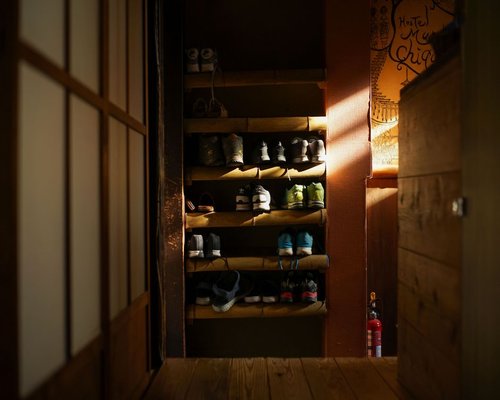 Neat entryway with shoes properly arranged in a Bulgarian apartment